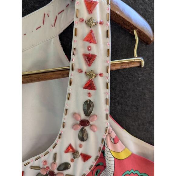 NICOLE By Nicole Miller Dress Sz 12 Multi-color Paisley Floral Beaded Sleeveless - Picture 5 of 7